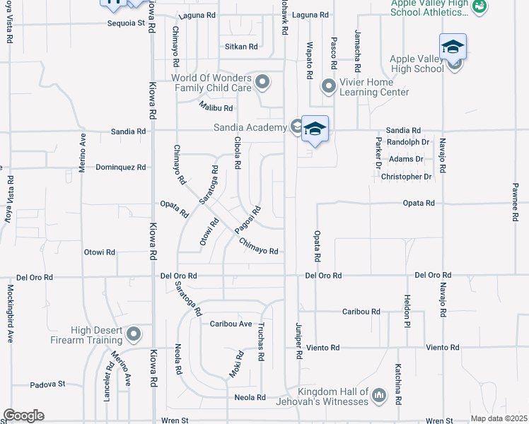 map of restaurants, bars, coffee shops, grocery stores, and more near 11427 Cibola Road in Apple Valley