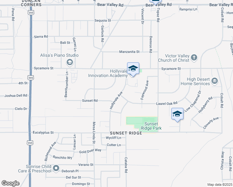 map of restaurants, bars, coffee shops, grocery stores, and more near 11512 Hollyvale Avenue in Victorville