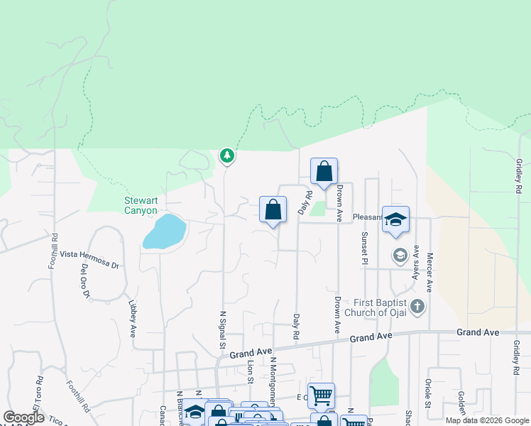 map of restaurants, bars, coffee shops, grocery stores, and more near 1329 North Montgomery Street in Ojai
