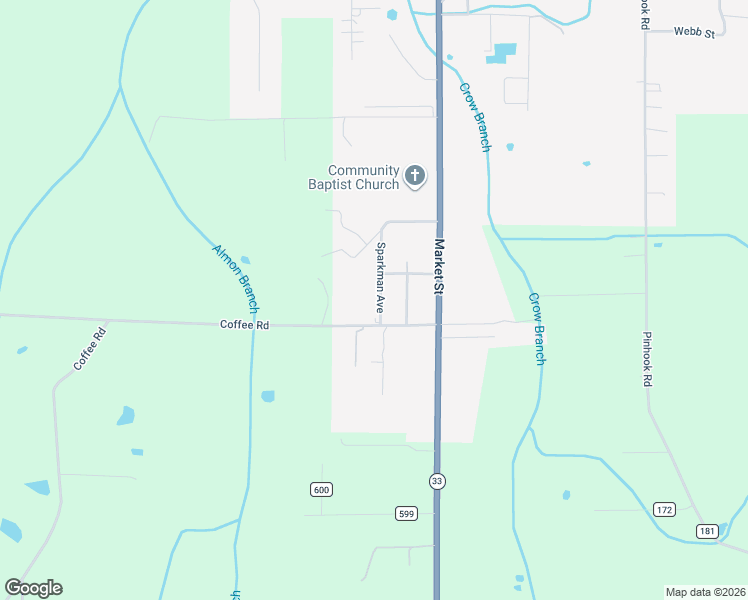 map of restaurants, bars, coffee shops, grocery stores, and more near 115 Sparkman Avenue in Moulton