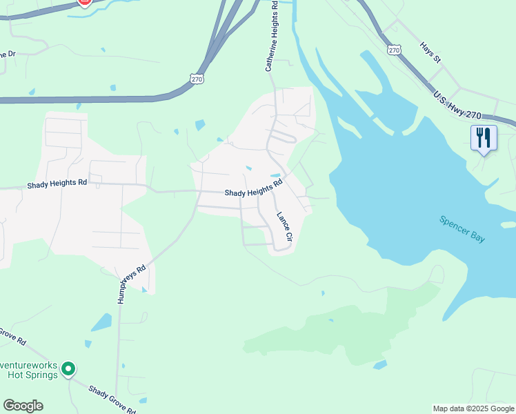 map of restaurants, bars, coffee shops, grocery stores, and more near Shady Way in Hot Springs
