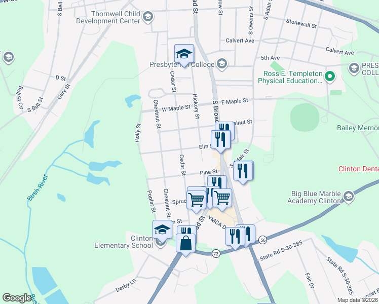 map of restaurants, bars, coffee shops, grocery stores, and more near 200 Elm Street in Clinton