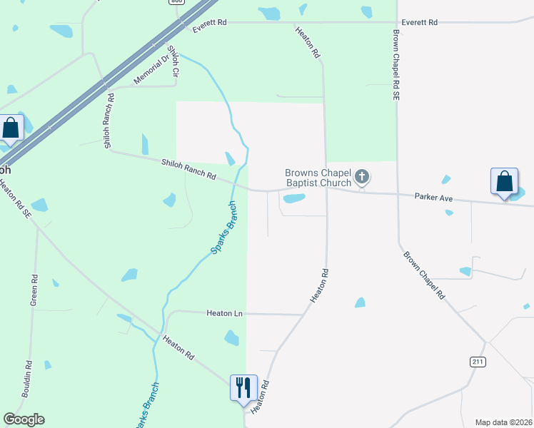 map of restaurants, bars, coffee shops, grocery stores, and more near 153 Shiloh Estates Road in Rainsville