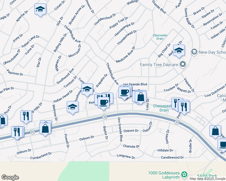 map of restaurants, bars, coffee shops, grocery stores, and more near 3320 Tomahawk Drive in Lake Havasu City