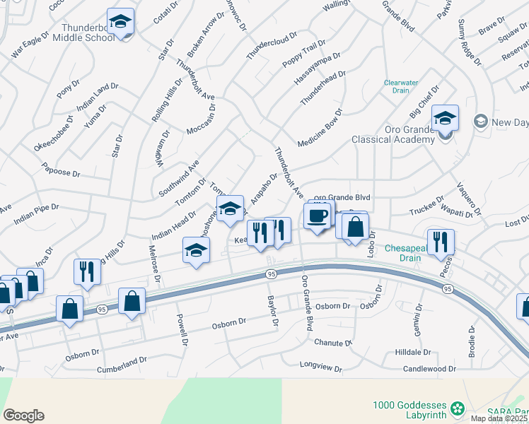 map of restaurants, bars, coffee shops, grocery stores, and more near 3281 Tomahawk Lane in Lake Havasu City