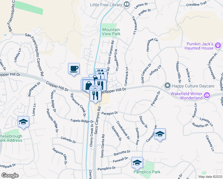map of restaurants, bars, coffee shops, grocery stores, and more near 28130 Seco Canyon Road in Santa Clarita