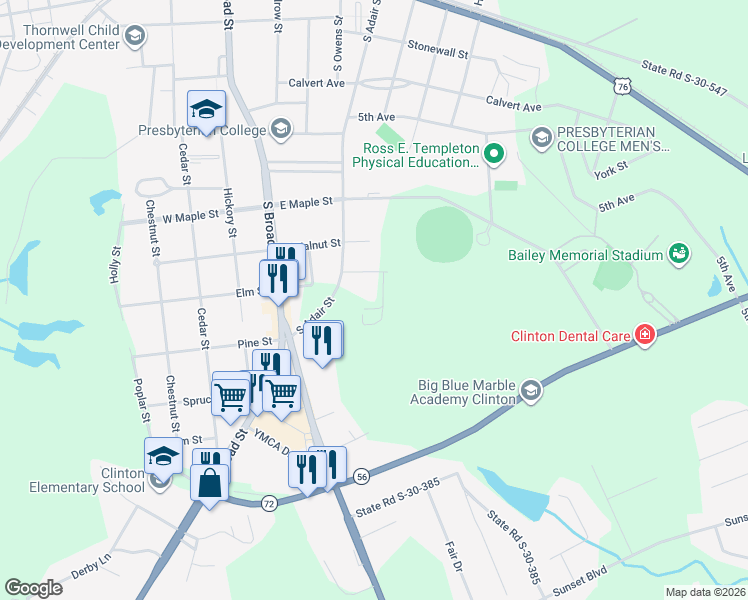 map of restaurants, bars, coffee shops, grocery stores, and more near 102 Horseshoe Lane in Clinton