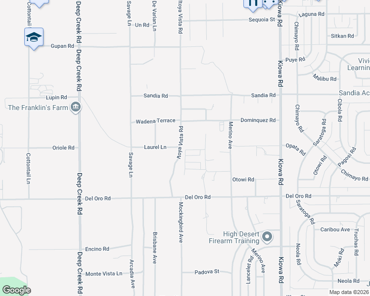 map of restaurants, bars, coffee shops, grocery stores, and more near 11587 Itoya Vista Road in Apple Valley
