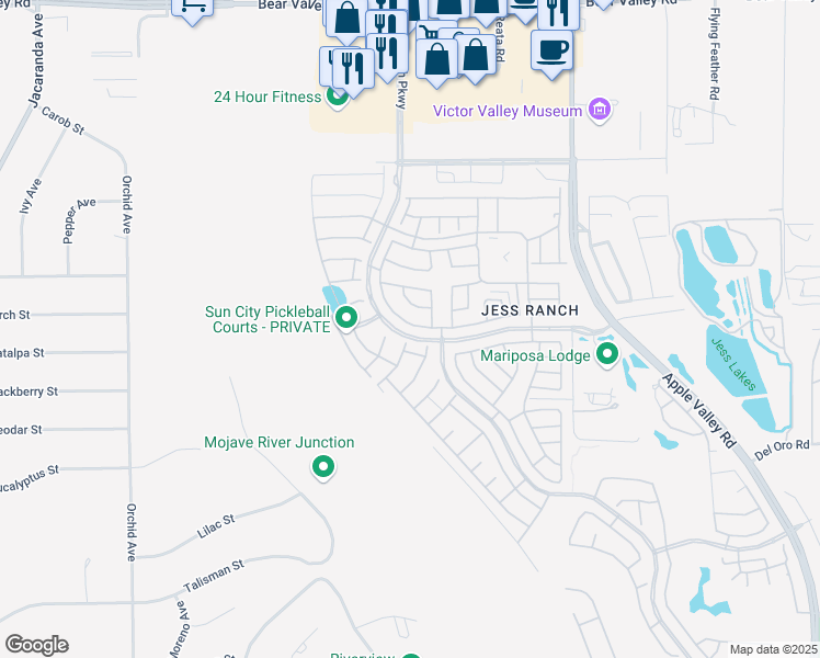 map of restaurants, bars, coffee shops, grocery stores, and more near 11532 Oak Street in Apple Valley