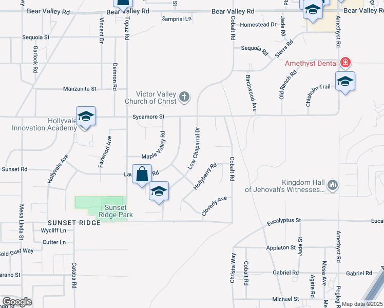 map of restaurants, bars, coffee shops, grocery stores, and more near 11568 Low Chaparral Drive in Victorville