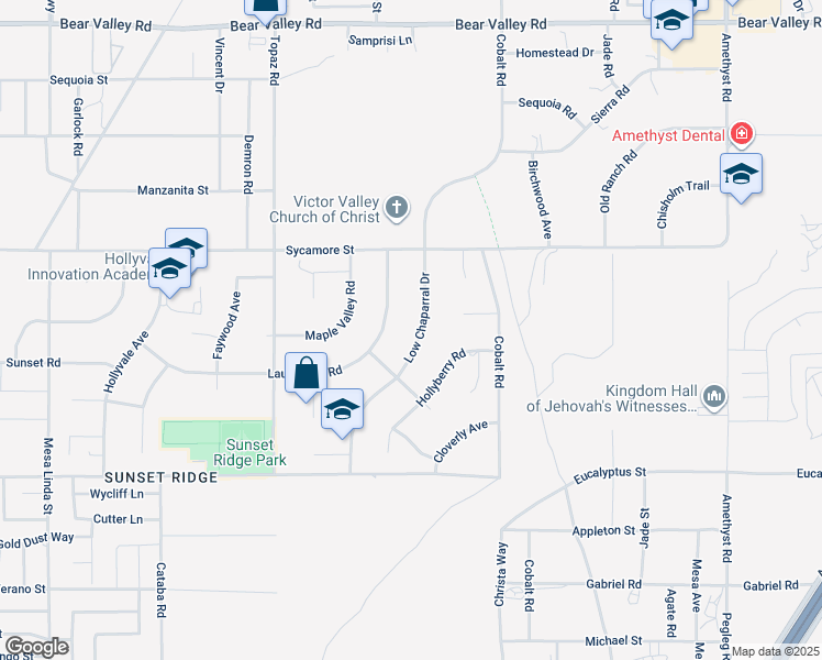 map of restaurants, bars, coffee shops, grocery stores, and more near 11568 Low Chaparral Drive in Victorville