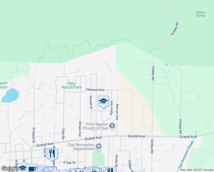 map of restaurants, bars, coffee shops, grocery stores, and more near 921 Topaz Court in Ojai