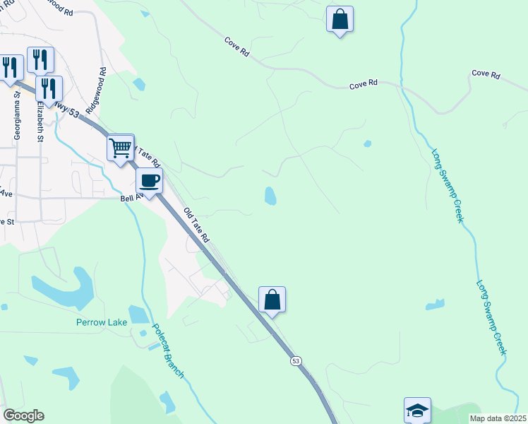 map of restaurants, bars, coffee shops, grocery stores, and more near 986 Cagle Ridge Way in Jasper