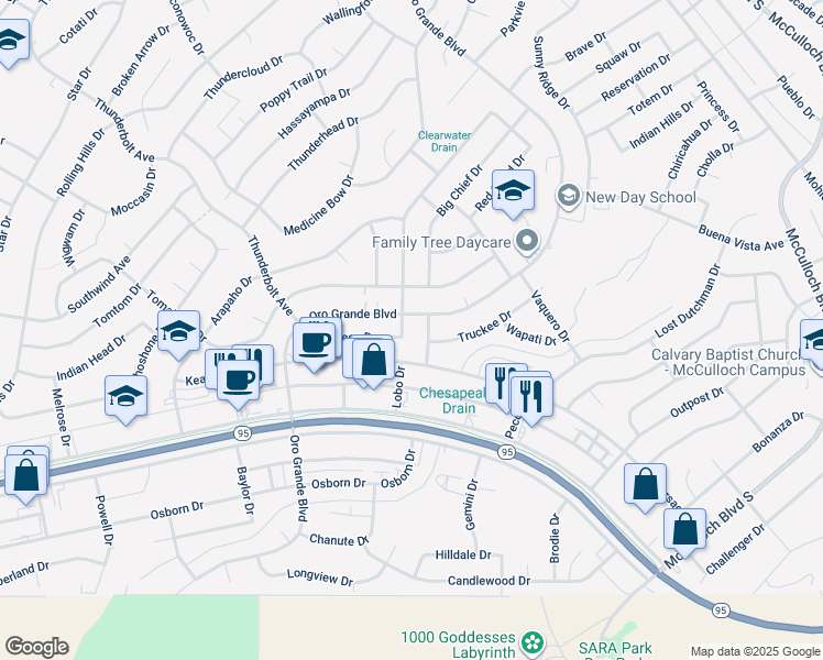 map of restaurants, bars, coffee shops, grocery stores, and more near 3315 Mockingbird Drive in Lake Havasu City