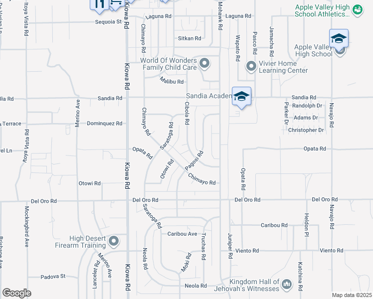map of restaurants, bars, coffee shops, grocery stores, and more near 11506 Cibola Road in Apple Valley