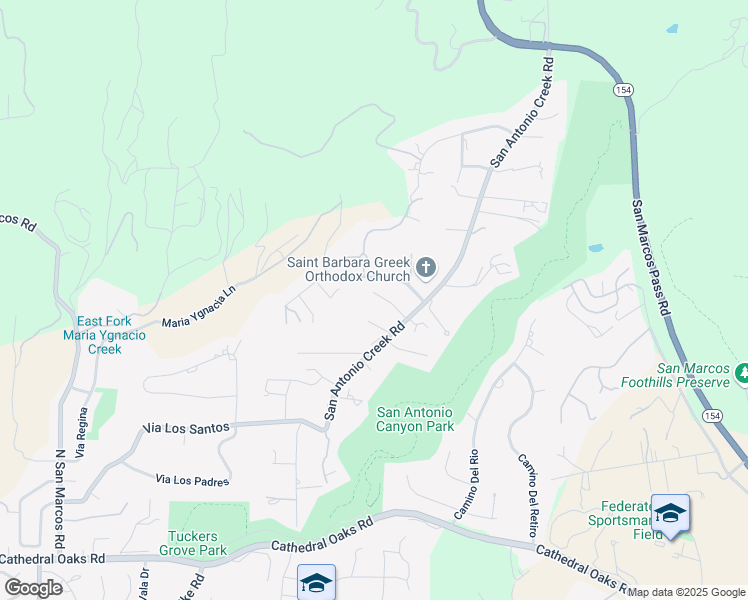 map of restaurants, bars, coffee shops, grocery stores, and more near 1155 San Antonio Creek Road in Santa Barbara