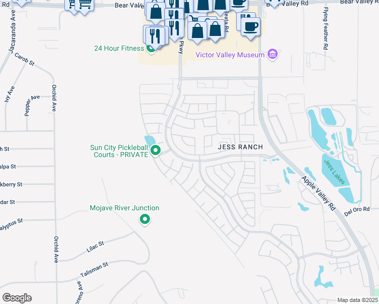 map of restaurants, bars, coffee shops, grocery stores, and more near 11521 Oak Street in Apple Valley