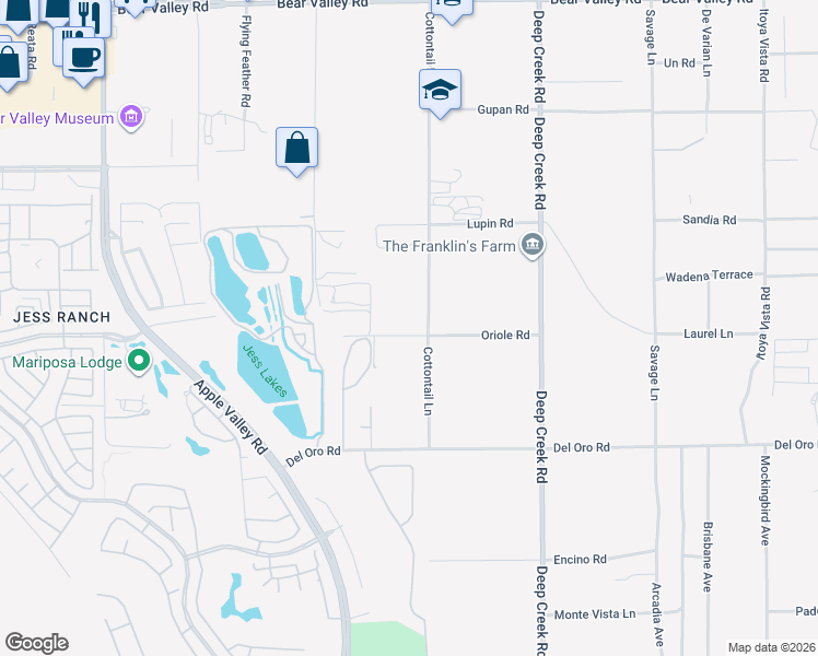 map of restaurants, bars, coffee shops, grocery stores, and more near 11541 Cottontail Lane in Apple Valley