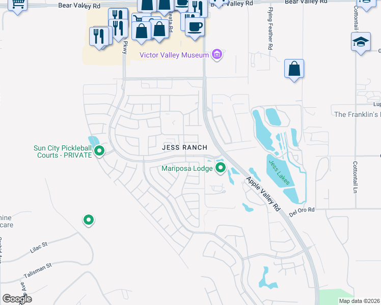 map of restaurants, bars, coffee shops, grocery stores, and more near 19274 Olive Way in Apple Valley