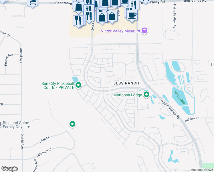 map of restaurants, bars, coffee shops, grocery stores, and more near 11549 Park Lane in Apple Valley