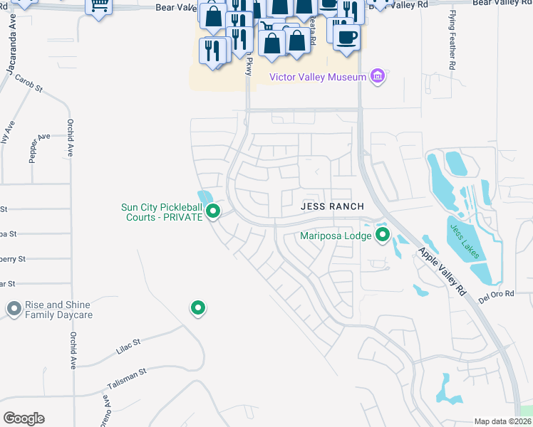 map of restaurants, bars, coffee shops, grocery stores, and more near 11549 Park Lane in Apple Valley