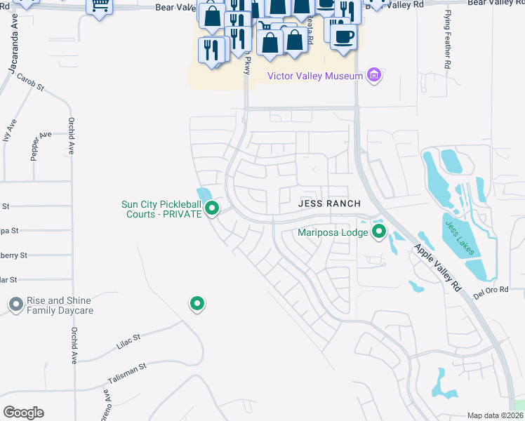 map of restaurants, bars, coffee shops, grocery stores, and more near 11549 Park Lane in Apple Valley