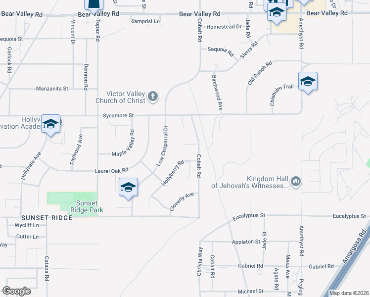 map of restaurants, bars, coffee shops, grocery stores, and more near 13215 Tulore Court in Victorville