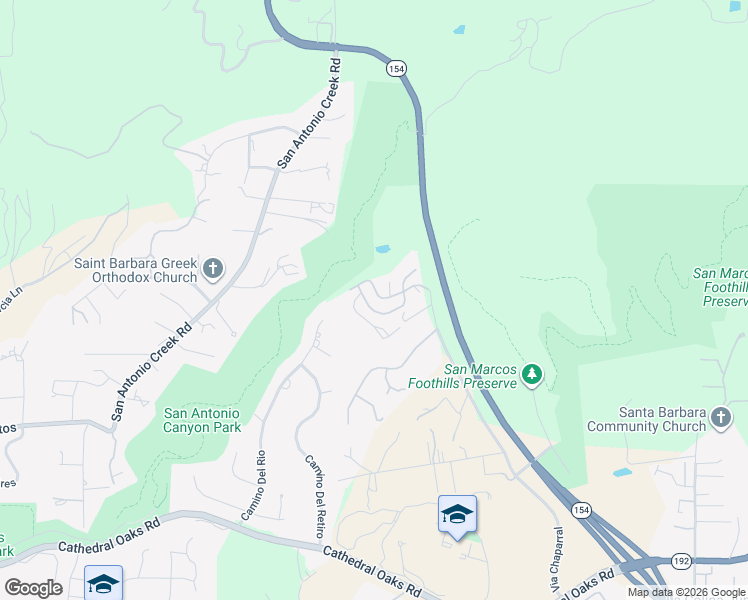 map of restaurants, bars, coffee shops, grocery stores, and more near 4455 Shadow Hills Boulevard North in Santa Barbara