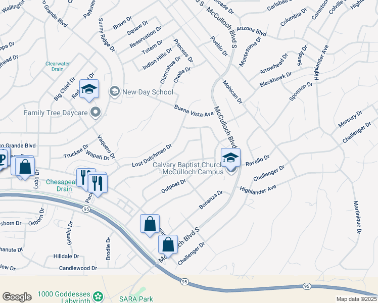 map of restaurants, bars, coffee shops, grocery stores, and more near 3716 Hollister Drive in Lake Havasu City