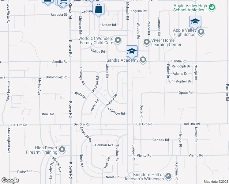 map of restaurants, bars, coffee shops, grocery stores, and more near 11521 Pagosi Road in Apple Valley