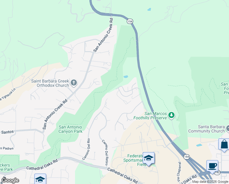 map of restaurants, bars, coffee shops, grocery stores, and more near 4477 Shadow Hills Boulevard South in Santa Barbara