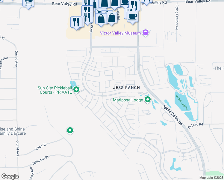map of restaurants, bars, coffee shops, grocery stores, and more near 19146 Oak Street in Apple Valley