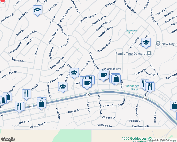 map of restaurants, bars, coffee shops, grocery stores, and more near 3281 Tomahawk Lane in Lake Havasu City