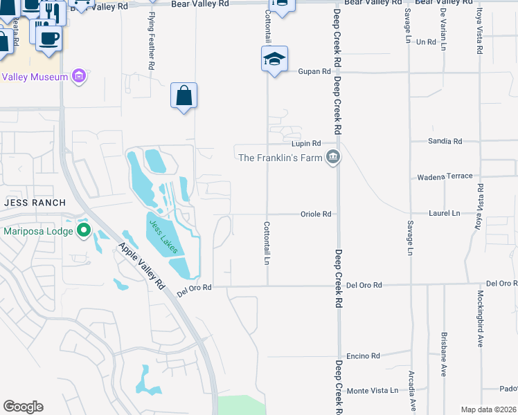 map of restaurants, bars, coffee shops, grocery stores, and more near 11541 Cottontail Lane in Apple Valley