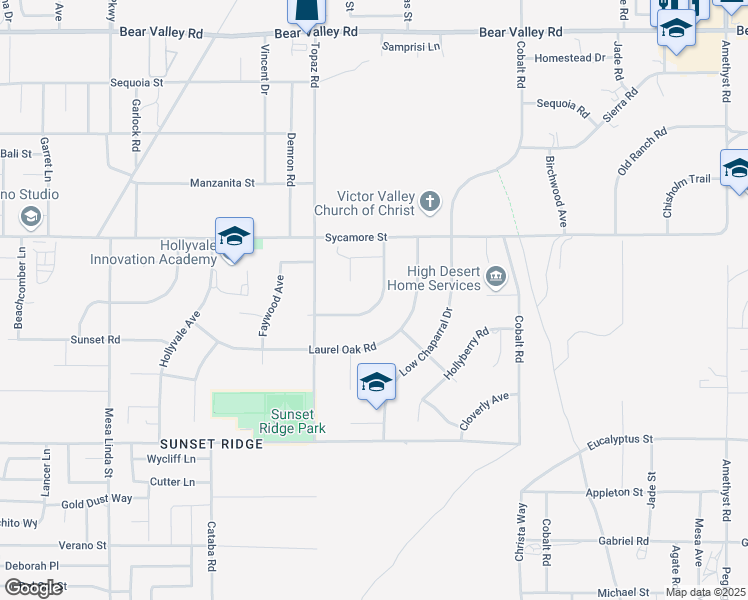map of restaurants, bars, coffee shops, grocery stores, and more near 11572 Maple Valley Road in Victorville
