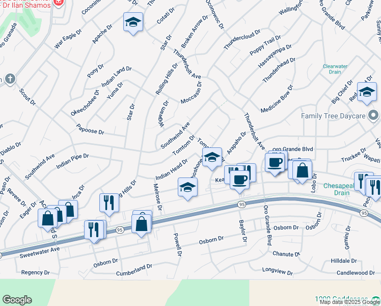 map of restaurants, bars, coffee shops, grocery stores, and more near 3073 Indian Head Drive in Lake Havasu City