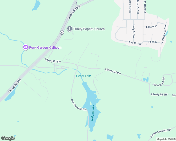 map of restaurants, bars, coffee shops, grocery stores, and more near 978 Liberty Road Southwest in Calhoun