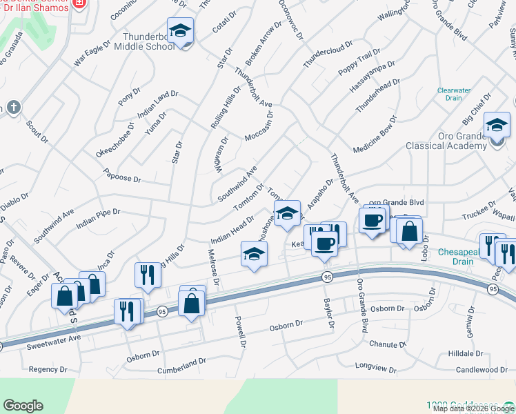 map of restaurants, bars, coffee shops, grocery stores, and more near 3073 Indian Head Drive in Lake Havasu City
