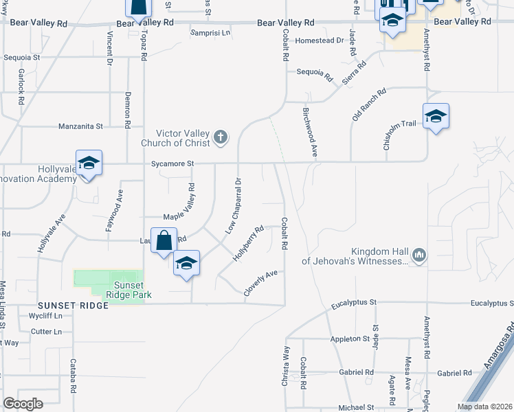map of restaurants, bars, coffee shops, grocery stores, and more near 13215 Tulore Court in Victorville