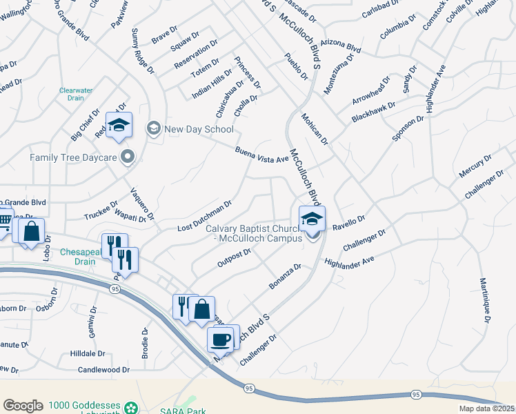 map of restaurants, bars, coffee shops, grocery stores, and more near 3716 Hollister Drive in Lake Havasu City