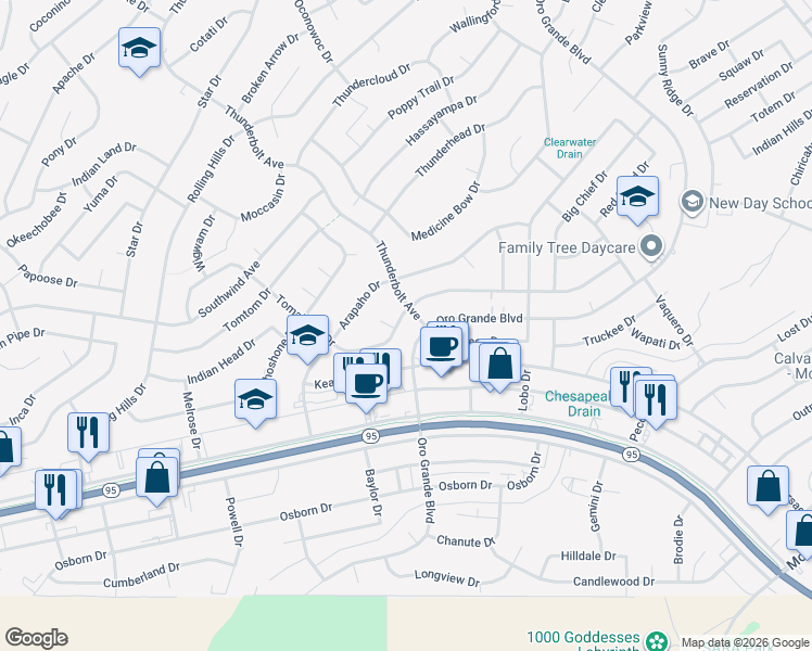 map of restaurants, bars, coffee shops, grocery stores, and more near 3320 Tomahawk Drive in Lake Havasu City