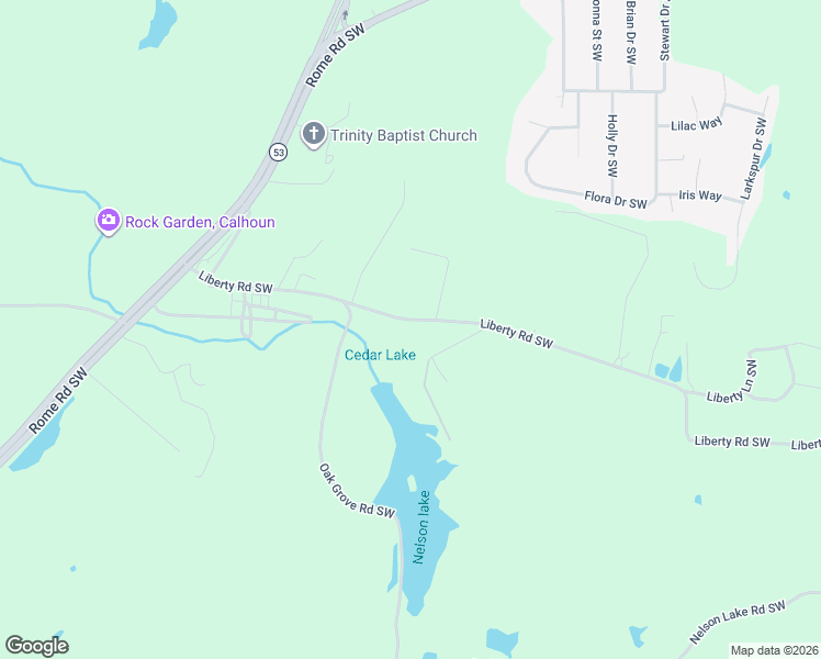 map of restaurants, bars, coffee shops, grocery stores, and more near 978 Liberty Road Southwest in Calhoun