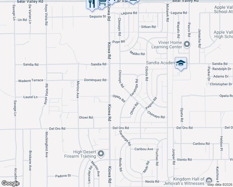 map of restaurants, bars, coffee shops, grocery stores, and more near 20938 Opata Road in Apple Valley
