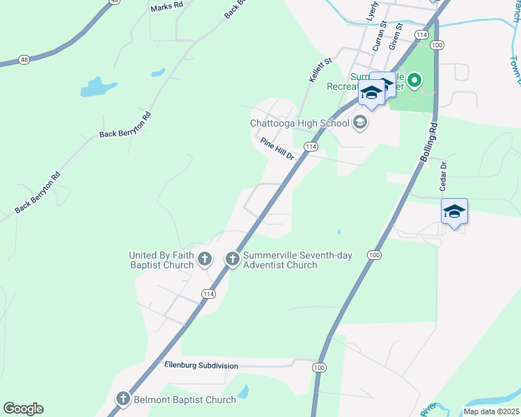 map of restaurants, bars, coffee shops, grocery stores, and more near 1490 Georgia 114 in Summerville