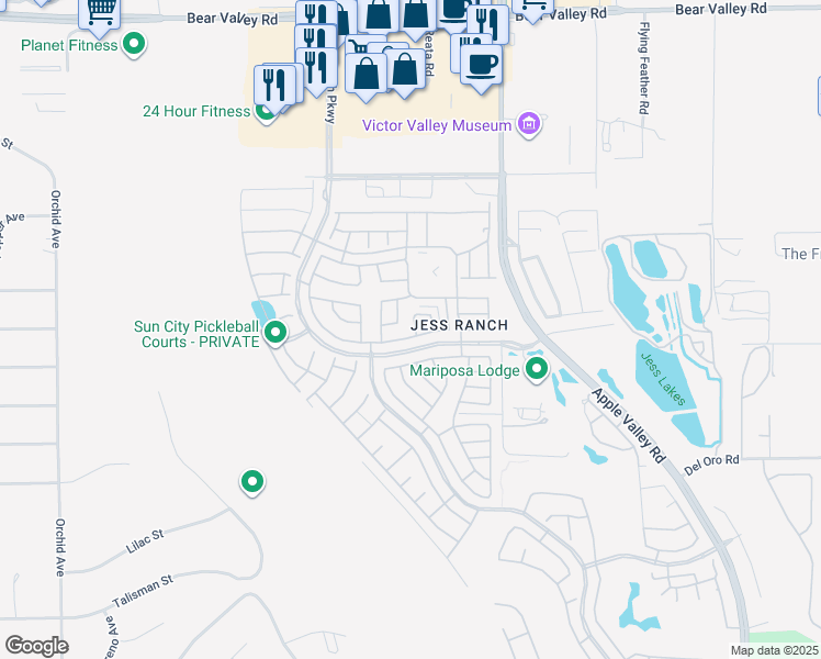 map of restaurants, bars, coffee shops, grocery stores, and more near 11534 Francisco Place in Apple Valley