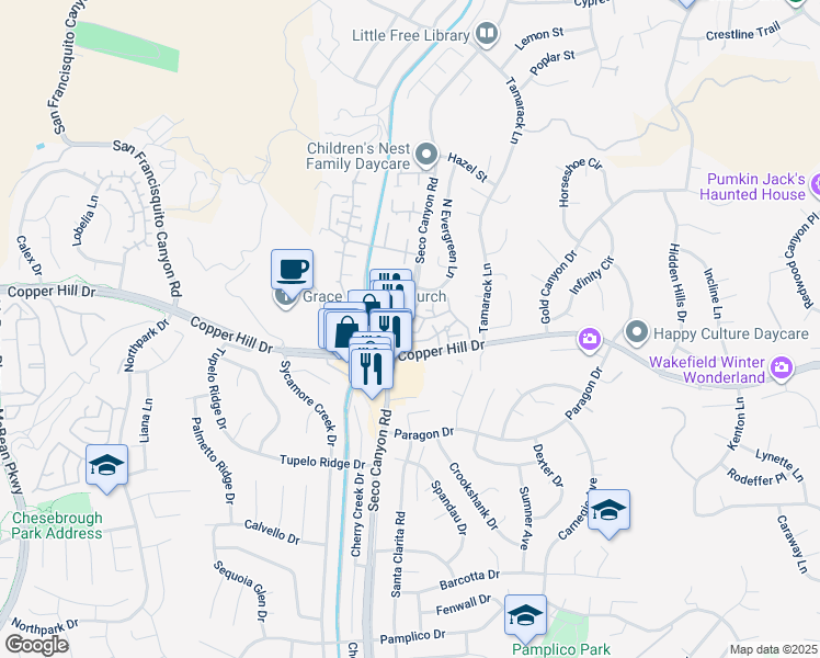 map of restaurants, bars, coffee shops, grocery stores, and more near in Santa Clarita