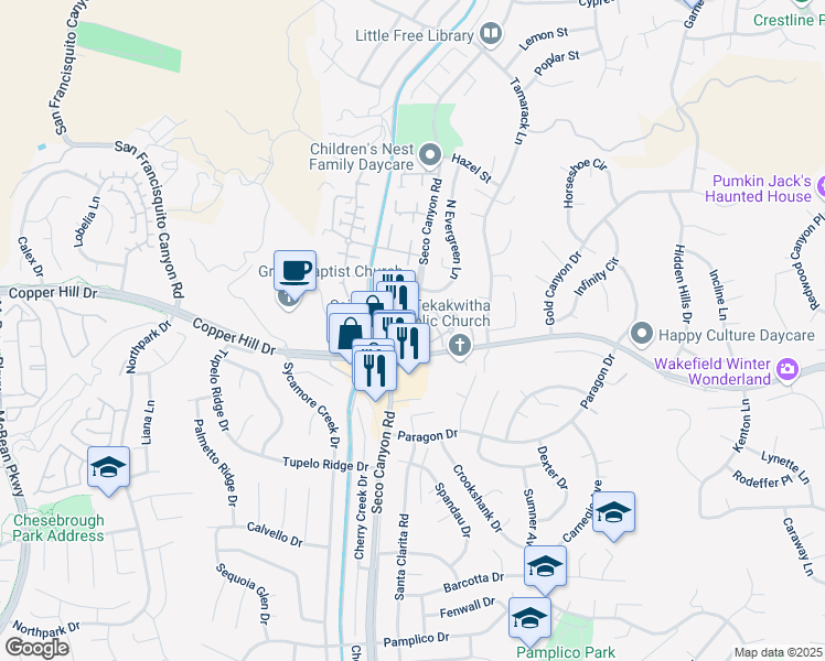map of restaurants, bars, coffee shops, grocery stores, and more near 28130 Seco Canyon Road in Santa Clarita