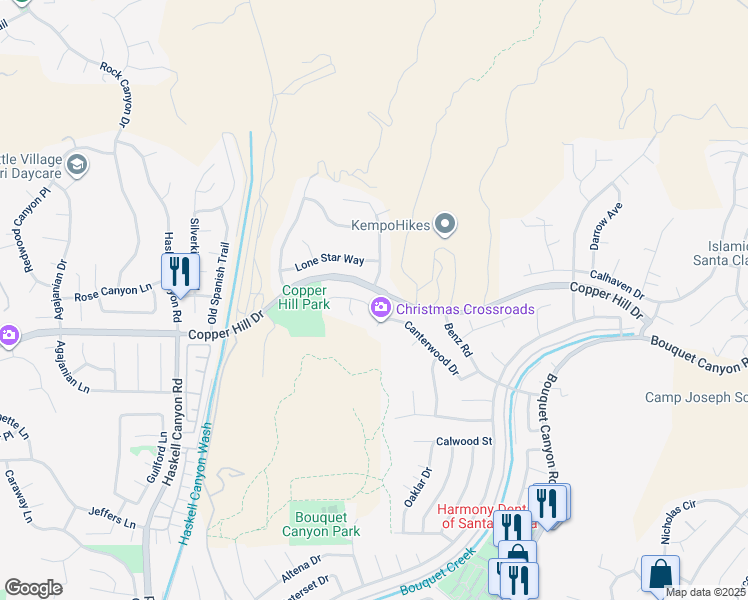 map of restaurants, bars, coffee shops, grocery stores, and more near 21103 Cross Creek Drive in Santa Clarita