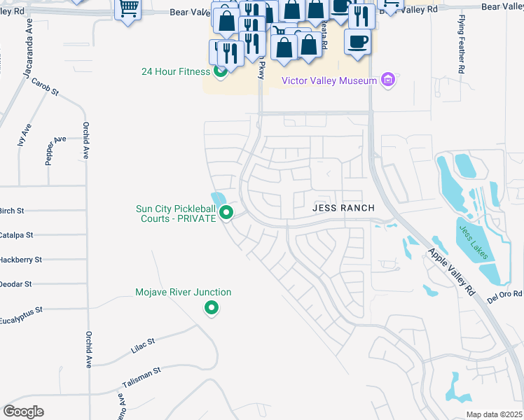 map of restaurants, bars, coffee shops, grocery stores, and more near 11545 Oak Street in Apple Valley
