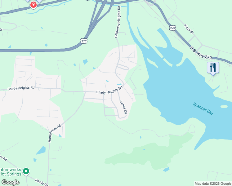 map of restaurants, bars, coffee shops, grocery stores, and more near 812 Shady Heights Road in Hot Springs